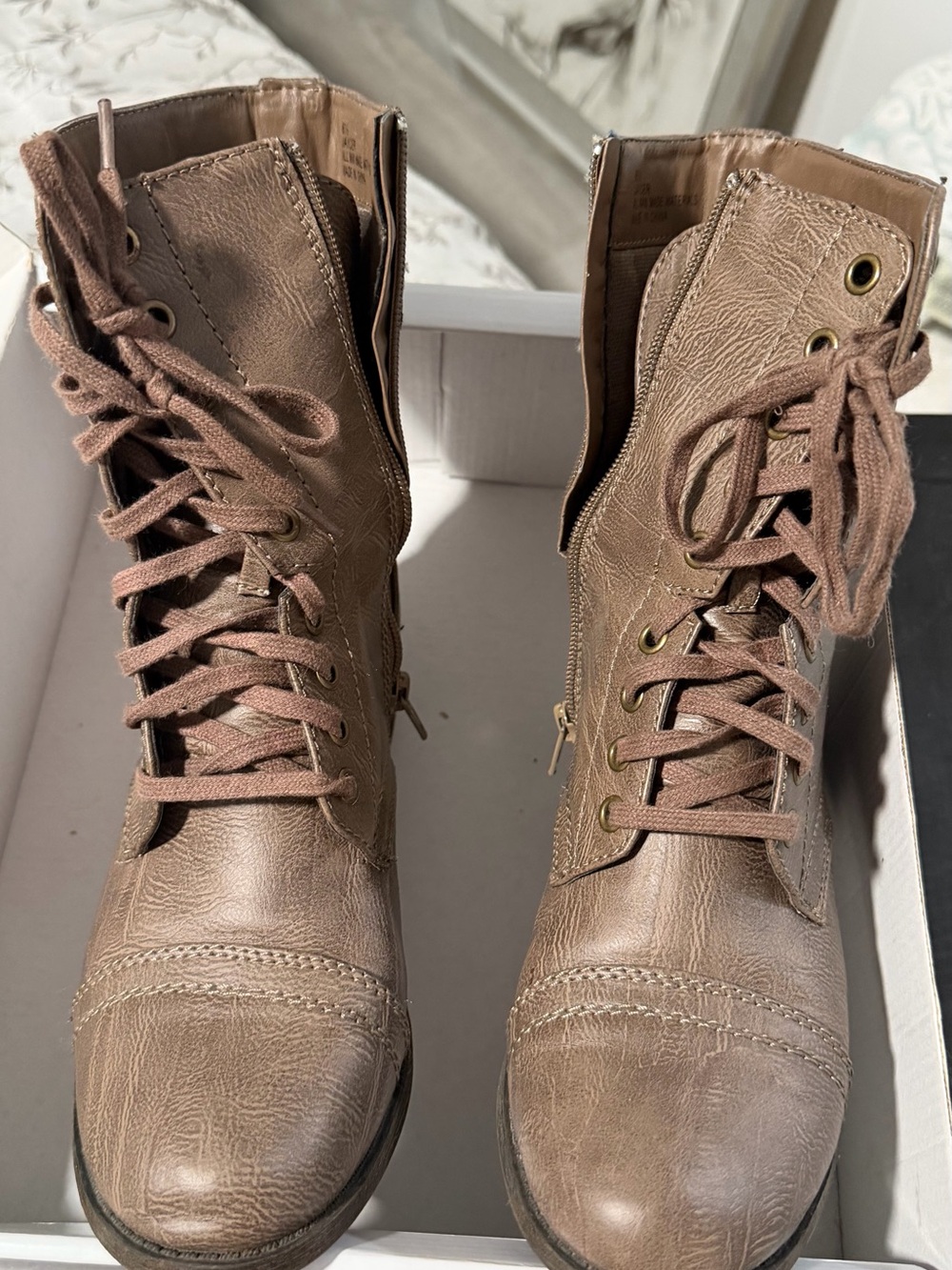 Taupe Lace-Up Combat Boots - Women's Stylish Ankle Boots